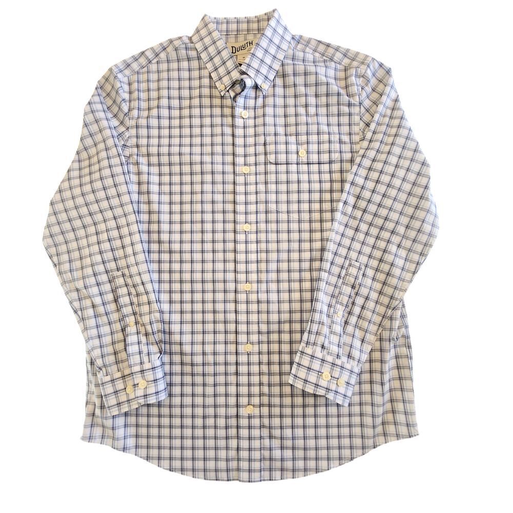 NWOT Duluth Trading Relaxed Fit Blue White Check Casual Work Oxford Shirt Medium